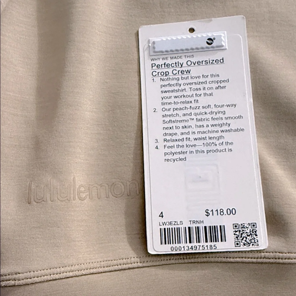 Lululemon Perfectly Oversized Cropped Crew Sweatshirt Softstreme Trench Tan - Picture 4 of 8
